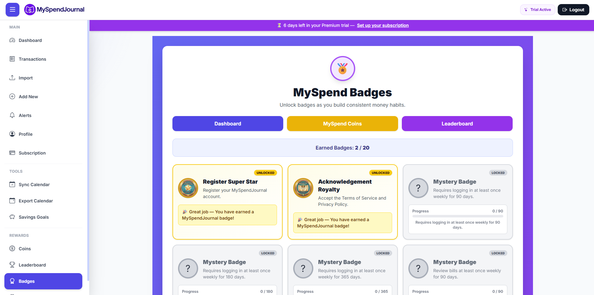 MySpendJournal Badges & Rewards